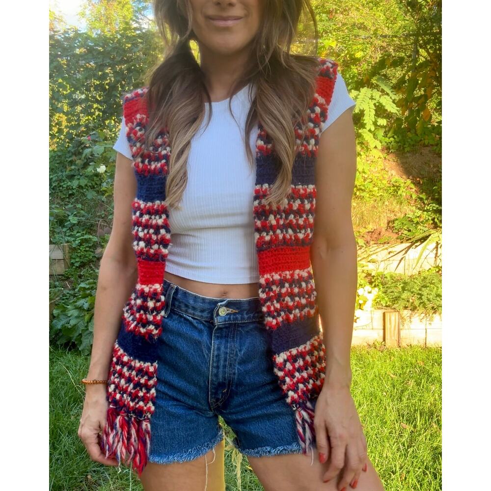1970s Crochet Fringe Vest — True Vintage Boho Festival, Hand-Knit Folk Waistcoat
